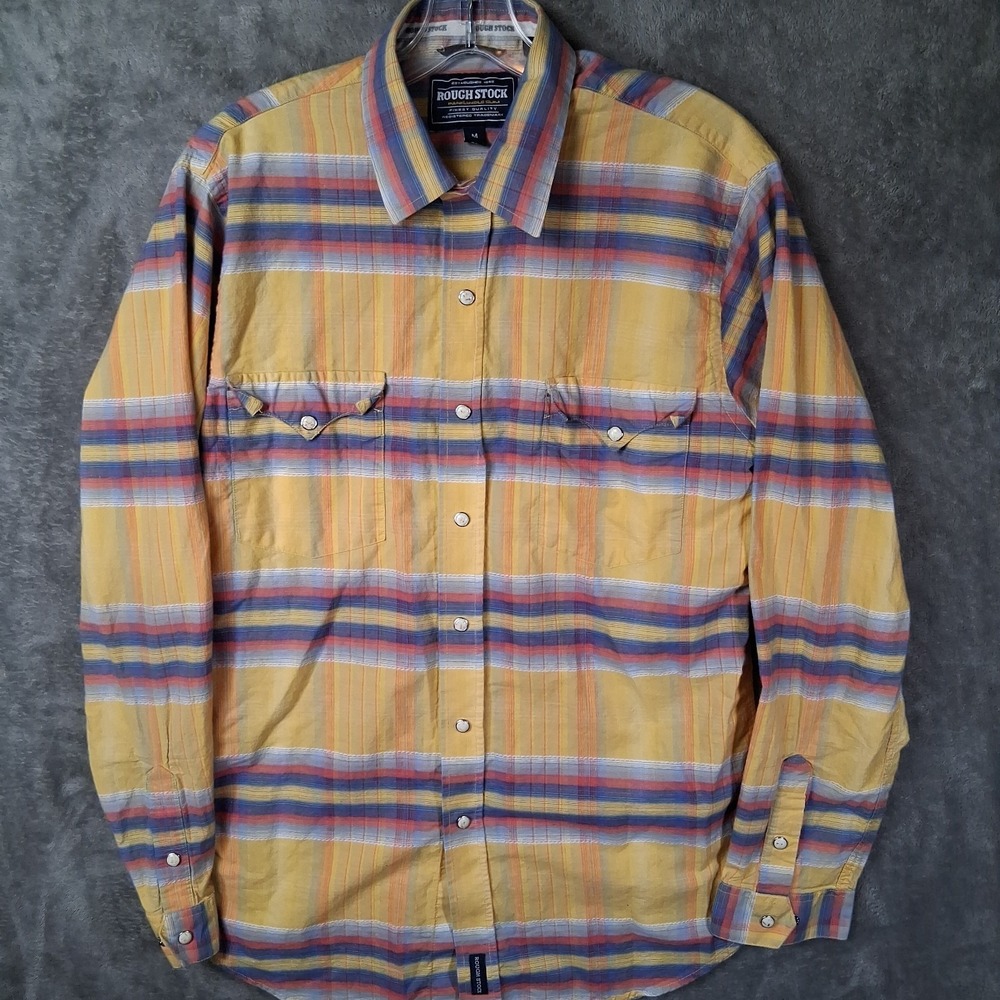 Rough Stock Panhandle Slim Pearl Snap Plaid Shirt Men Size Medium Multicolor